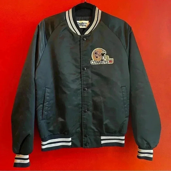 Vintage 90s Dallas Cowboys NFL Chalk Line Satin Bomber Jacker Size Small - Picture 1 of 10